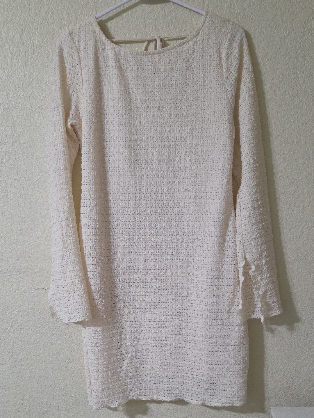 Wild Fable Cream Long-Sleeve Textured Shift Dress
